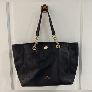 Coach Black Leather Turnlock Tote